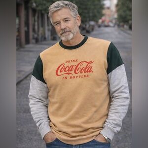 Embroidered Coca-Cola Men’s Sweatshirt Tan/Multi Size M Tan, Green, Grey